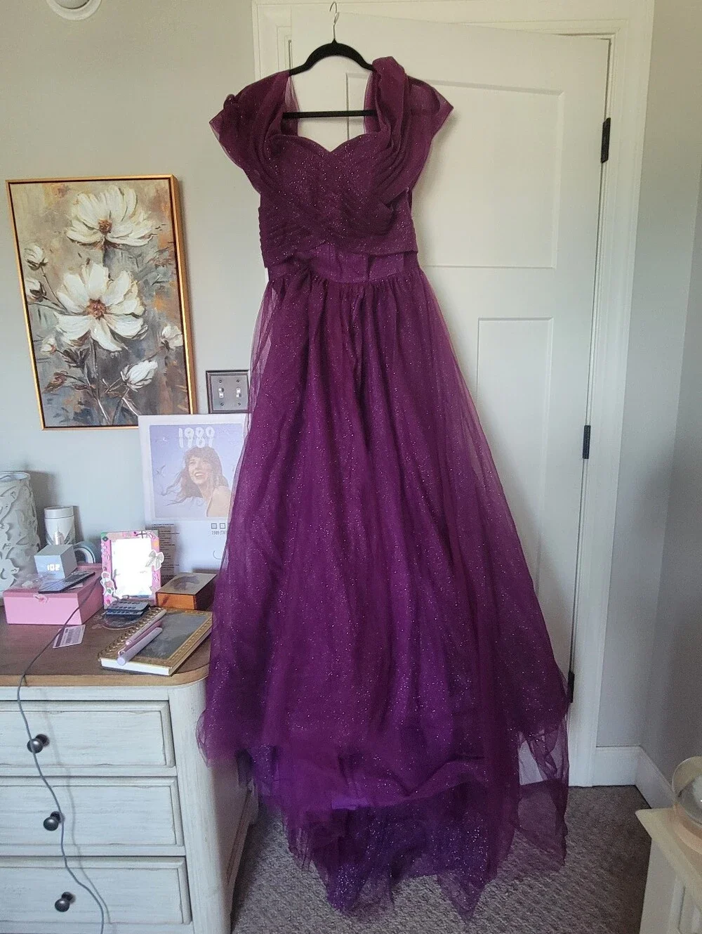Staccee's Floor Length Princess Ball Gown With Detatchable Sleeves- Grape